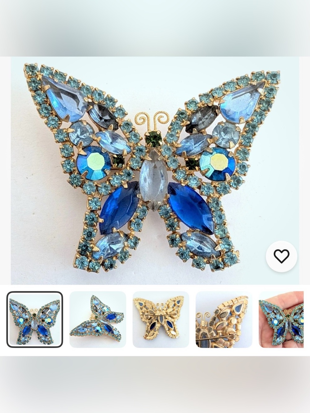 Vintage WEISS unsigned multicolor rhinestones butterfly brooch - Picture 5 of 6